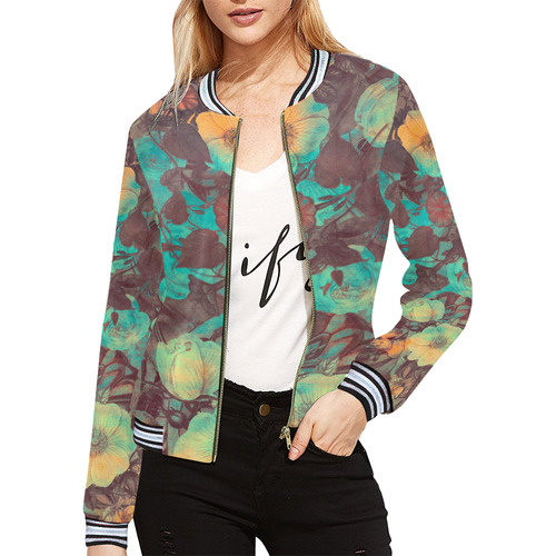 flowers All Over Print Bomber Jacket for Women (Model H21)