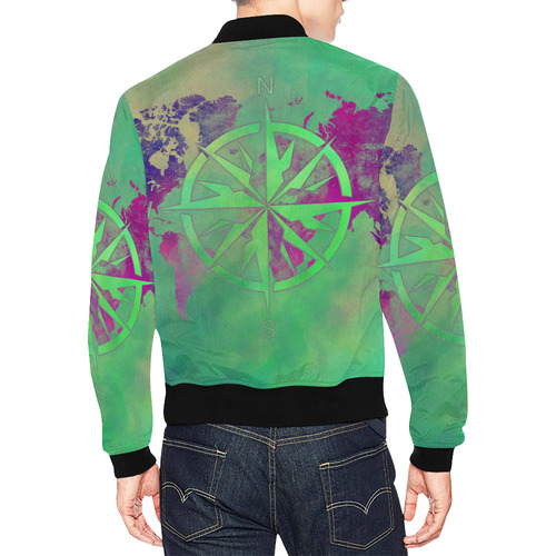 world map wind rose #map #worldmap All Over Print Bomber Jacket for Men (Model H19)