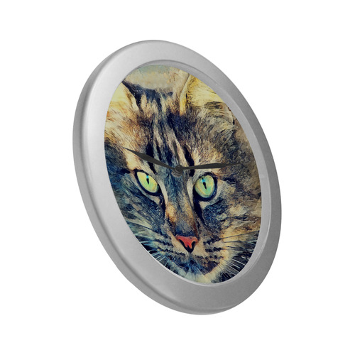 cat Simba Silver Color Wall Clock