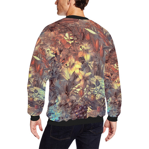 flowers Men's Oversized Fleece Crew Sweatshirt/Large Size(Model H18)