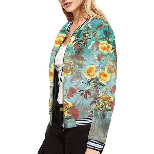 flowers 3 All Over Print Bomber Jacket for Women (Model H21)