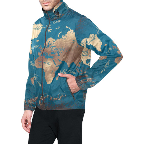 world map Unisex All Over Print Windbreaker (Model H23)