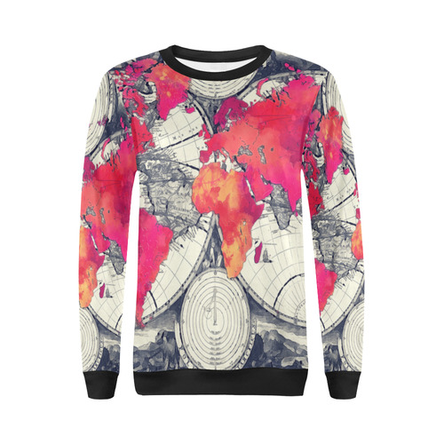 world map 28 All Over Print Crewneck Sweatshirt for Women (Model H18)