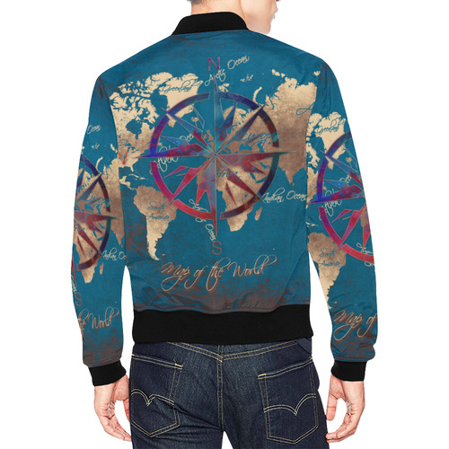 world map wind rose #map #worldmap All Over Print Bomber Jacket for Men (Model H19)