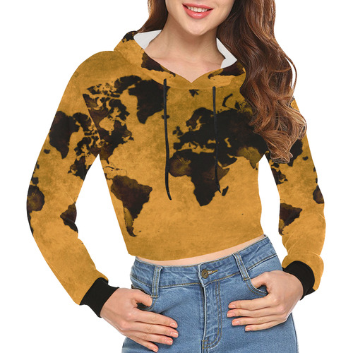 world map #world #map All Over Print Crop Hoodie for Women (Model H22)