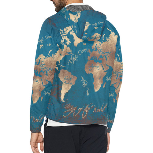 world map Unisex All Over Print Windbreaker (Model H23)