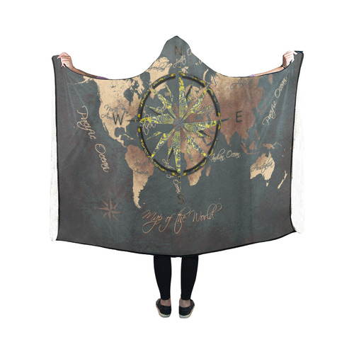 world map wind rose #map #worldmap Hooded Blanket 50''x40''