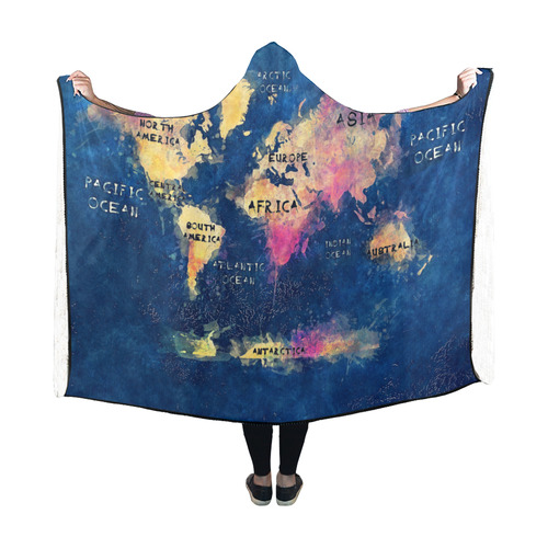 world map oceans and continents Hooded Blanket 60''x50''