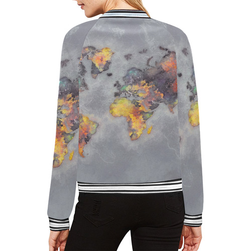 world map grey #map #worldmap All Over Print Bomber Jacket for Women (Model H21)