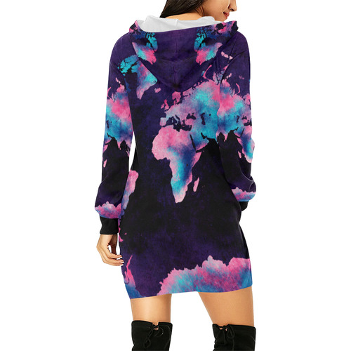 world map All Over Print Hoodie Mini Dress (Model H27)