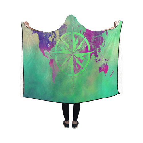 world map wind rose #map #worldmap Hooded Blanket 50''x40''