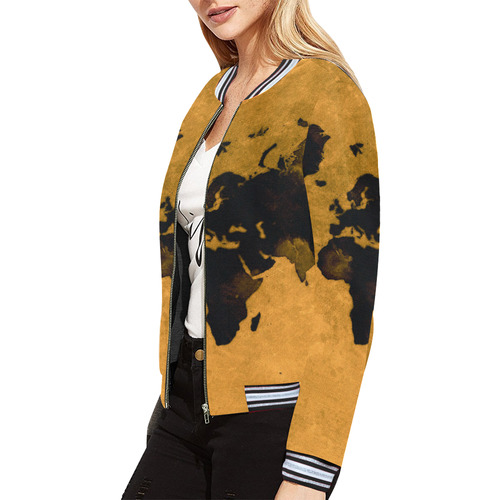 world map #world #map All Over Print Bomber Jacket for Women (Model H21)