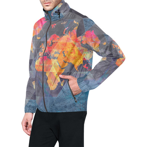 world map Unisex All Over Print Windbreaker (Model H23)