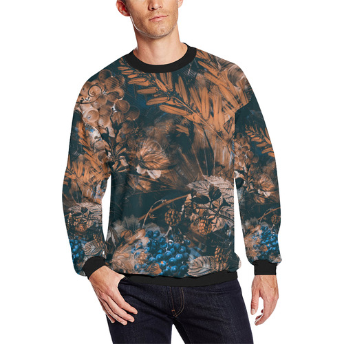 flowers Men's Oversized Fleece Crew Sweatshirt/Large Size(Model H18)