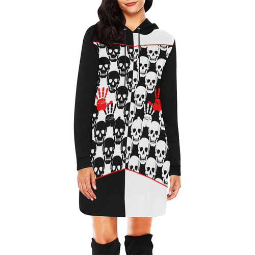 Skulls and Hands - black and white II All Over Print Hoodie Mini Dress (Model H27)