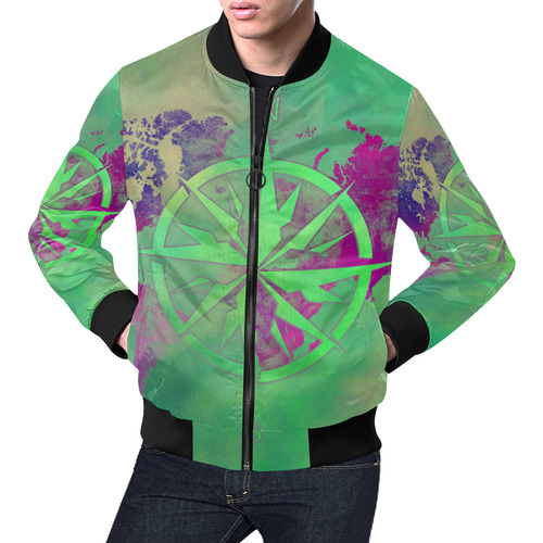 world map wind rose #map #worldmap All Over Print Bomber Jacket for Men (Model H19)