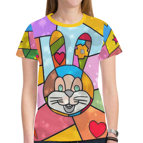 Funny Bunny Popart by Nico Bielow New All Over Print T-shirt for Women (Model T45)