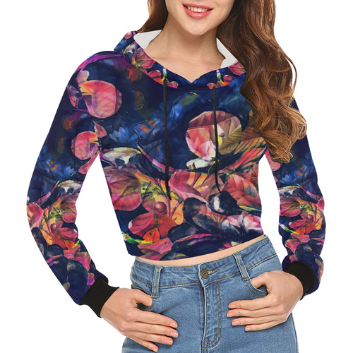 flowers All Over Print Crop Hoodie for Women (Model H22)