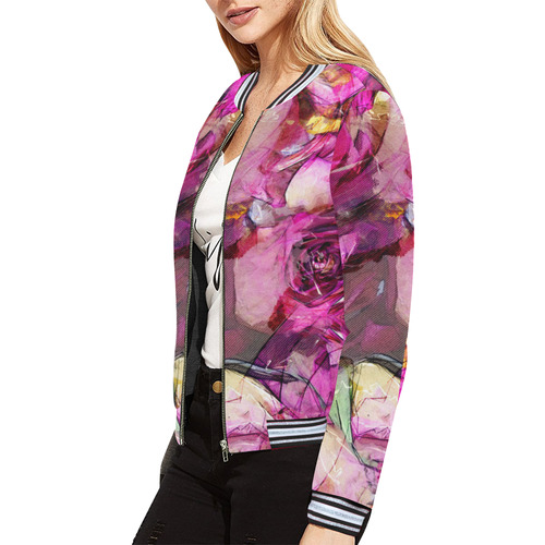 flora 4 All Over Print Bomber Jacket for Women (Model H21)