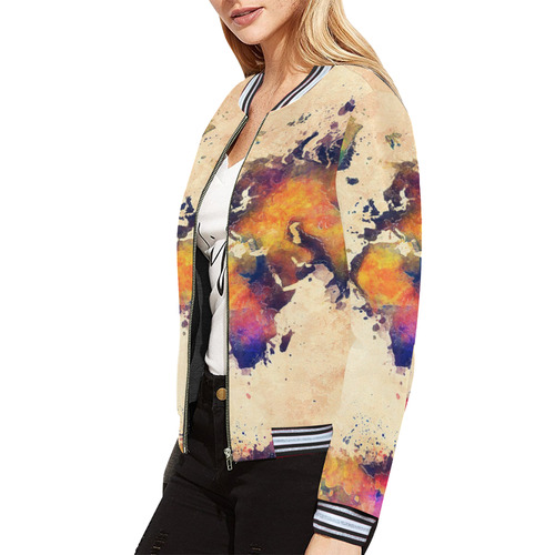 world map All Over Print Bomber Jacket for Women (Model H21)