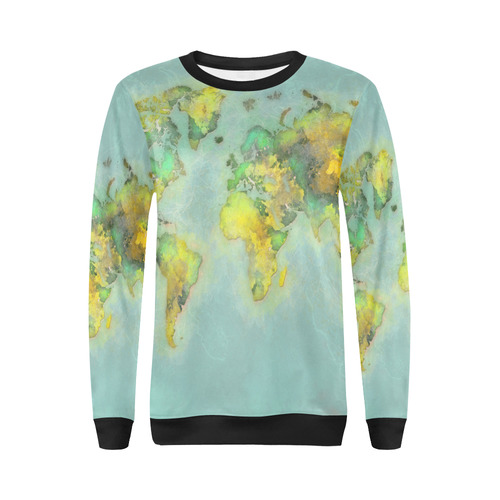 world map green #map #worldmap All Over Print Crewneck Sweatshirt for Women (Model H18)