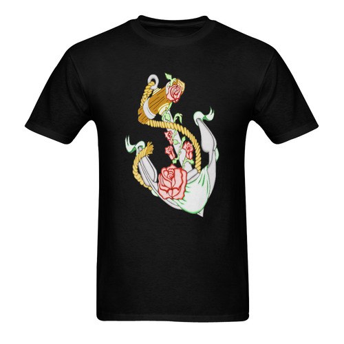 Anchor With Roses Black Men's T-Shirt in USA Size (Two Sides Printing)