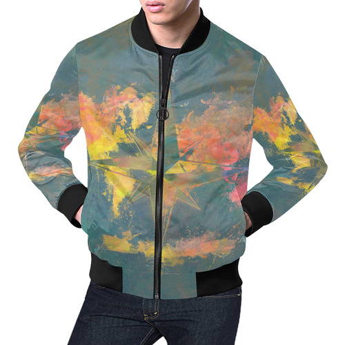 world map wind rose #map #worldmap All Over Print Bomber Jacket for Men (Model H19)