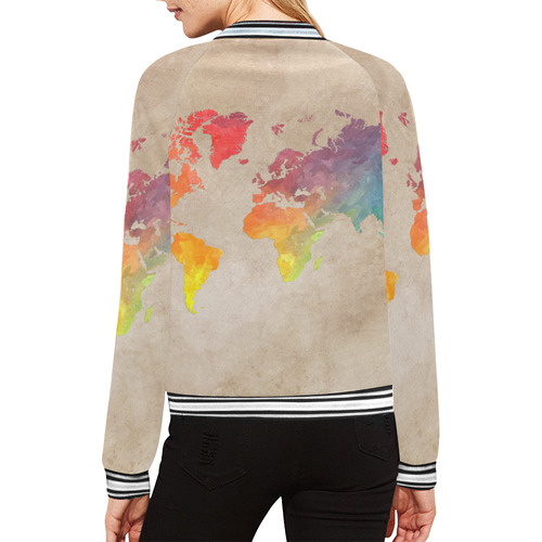 world map All Over Print Bomber Jacket for Women (Model H21)