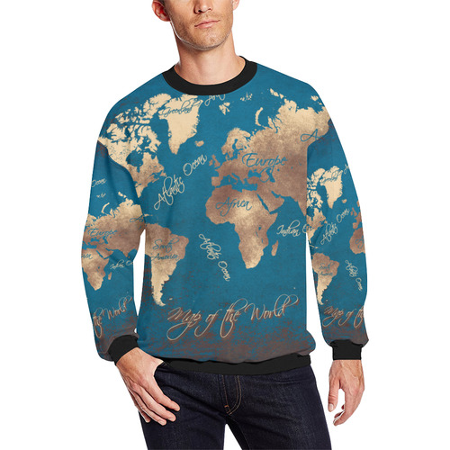 world map Men's Oversized Fleece Crew Sweatshirt (Model H18)