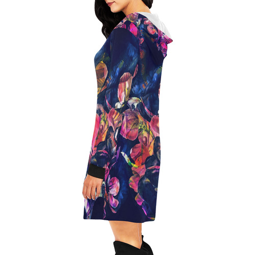 flowers All Over Print Hoodie Mini Dress (Model H27)