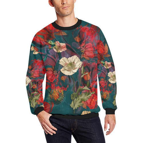 flora 3 Men's Oversized Fleece Crew Sweatshirt/Large Size(Model H18)
