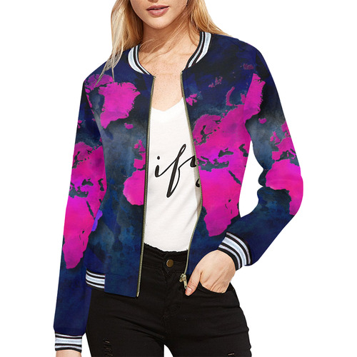 world map 14 All Over Print Bomber Jacket for Women (Model H21)