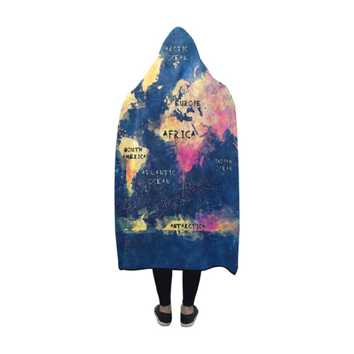 world map oceans and continents Hooded Blanket 60''x50''