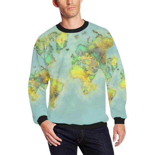 world map green #map #worldmap Men's Oversized Fleece Crew Sweatshirt (Model H18)