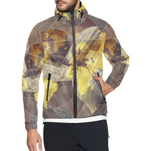 world map Unisex All Over Print Windbreaker (Model H23)