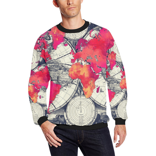 world map 28 Men's Oversized Fleece Crew Sweatshirt (Model H18)