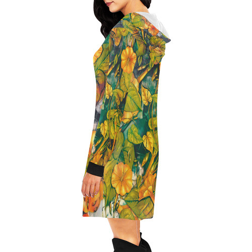 flowers All Over Print Hoodie Mini Dress (Model H27)