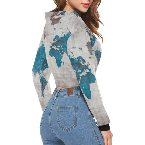 world map All Over Print Crop Hoodie for Women (Model H22)