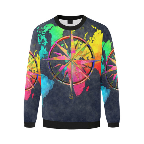 world map wind rose #map #worldmap Men's Oversized Fleece Crew Sweatshirt (Model H18)