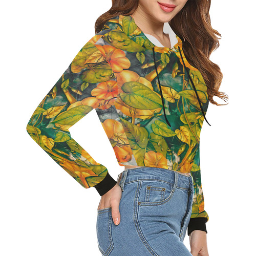 flowers All Over Print Crop Hoodie for Women (Model H22)