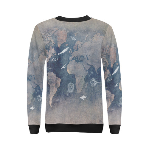 world map 26 All Over Print Crewneck Sweatshirt for Women (Model H18)