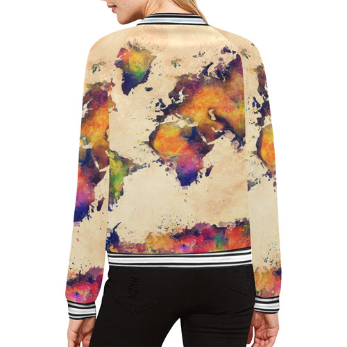 world map All Over Print Bomber Jacket for Women (Model H21)