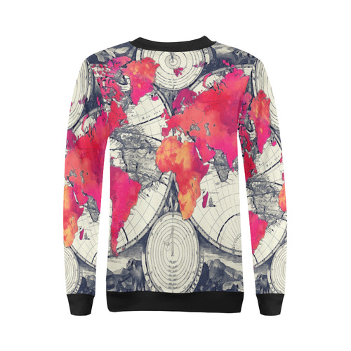 world map 28 All Over Print Crewneck Sweatshirt for Women (Model H18)