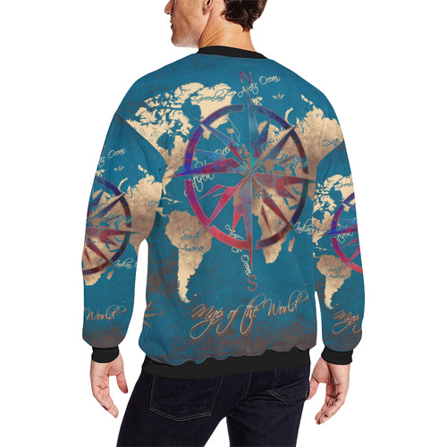 world map wind rose #map #worldmap Men's Oversized Fleece Crew Sweatshirt (Model H18)