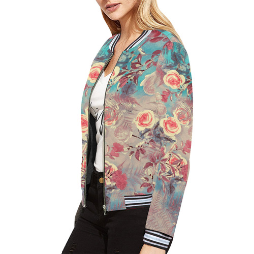 flowers 8 All Over Print Bomber Jacket for Women (Model H21)