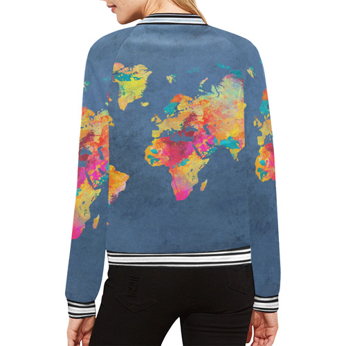 world map 18 All Over Print Bomber Jacket for Women (Model H21)