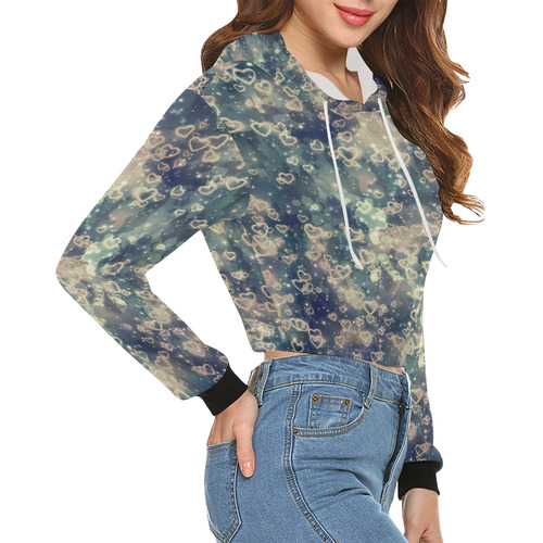 Sparkling glowing hearts F by JamColors All Over Print Crop Hoodie for Women (Model H22)