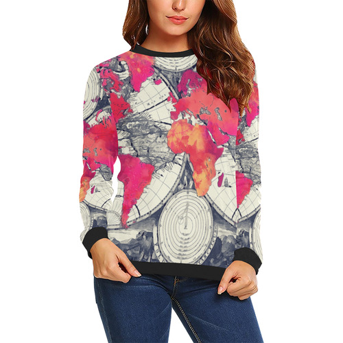 world map 28 All Over Print Crewneck Sweatshirt for Women (Model H18)