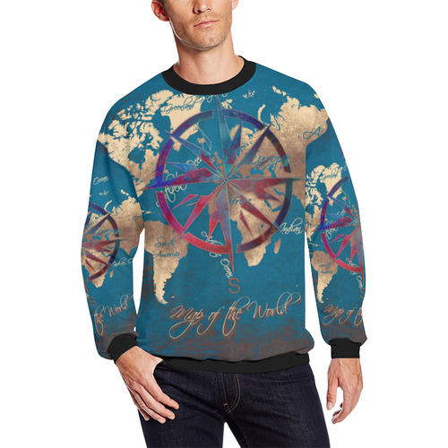 world map wind rose #map #worldmap Men's Oversized Fleece Crew Sweatshirt (Model H18)