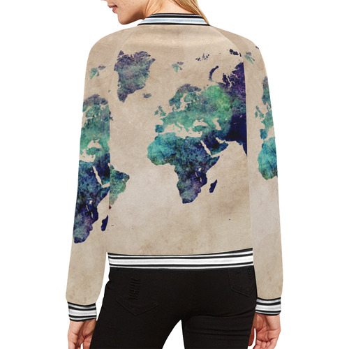 world map All Over Print Bomber Jacket for Women (Model H21)